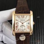 Swiss Grade Copy Cartier Tank MC Watch - Rose Gold White Textured Dial 